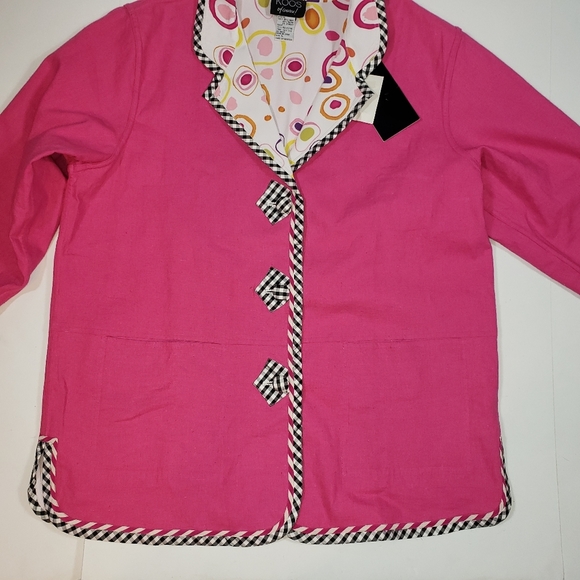 KOOS Of Course Pink Linen Blend Geometric Print Reversible Blazer Jacket Sz L - Picture 7 of 16